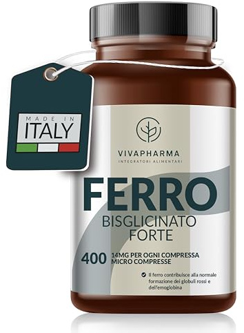 Integratore Ferro Bisglicinato per Donne e Uomini, 400 Micro Compresse Vegane 14mg per Compressa (12+ mesi) Contribuisce al Normale Metabolismo Energetico, Senza OGM e Magnesio Stearato, Made in Italy