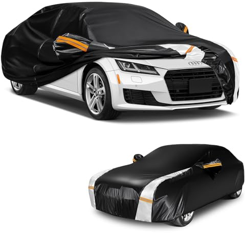 Tozaroa Universal Car Cover 100% Waterproof Breathable, Outdoor Full Cover All Weather Protection Rain Sun Dust with Zip and Cotton, Universal Fit Saloon (Length to 420cm) 3S Black