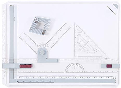 Weißes A3-Zeichenbrett, Zeichentisch mit 2 parallelen Linealen und 2 Eckklammern, ergonomisches Design für Architekten, Ingenieure, Künstler, leicht, tragbar, 51 cm x 36,5 cm