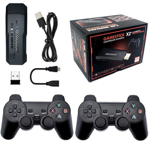 Consola Retro Inalámbrica Mejorada, Game Stick – Más de 30.000 Juegos Clásicos, 15 Emuladores, Salida HDMI 4K, 2 Mandos Inalámbricos de 2,4 GHz (64 GB de Memoria)