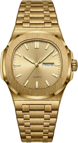 celegance Orologio quadrato da uomo, in acciaio inox, impermeabile, luminoso, con data, al quarzo, alla moda, lussuoso