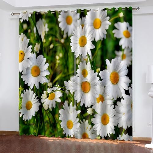 Wycian Fertiggardinen Gardine Beige Grün Gelb 2 Er Polyester Gänseblümchen H214 X B102Cm für Schlafzimmer