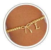 TINGN Armband Damen Gold - 14K Vergoldet Schleifen Armband mit Buchstaben A-Z Golden Armbänder Mädchen Perlen Damen Geburtstagsgeschenk für Frauen Teenager Mädchen Geschenke