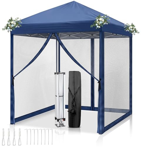 LEADZM Pavillon,Faltpavillon,Wasserdicht,UV Schutz 50+,Höhenverstellbar mit Moskitonetzen, Stabil, Ideal für Garten, Terrasse, Camping und gewerbliche Nutzung (Blau, 2x2-4 Seitenteilen)