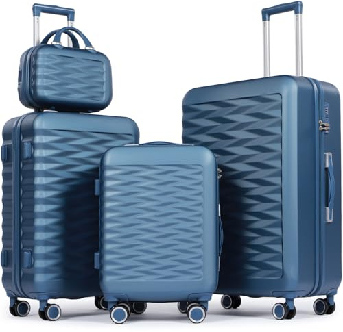 Tavoxda Suitcase Sets of 4 Piece Lightweight ABS+PC Hard Shell Travel Suitcase with Spinner Wheels Luggage Set with TSA Combination Lock-20’’+24’’+28’’&Beauty Case, Blue