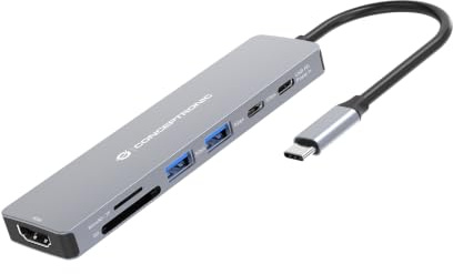 CONCEPTRONIC Estación de Acoplamiento USB-C 7 en 1, HDMI, USB-C, 2 x USB-A, Cable de 25 cm, concentrador portátil