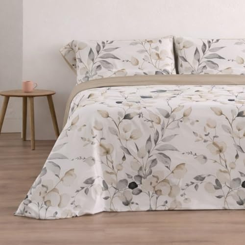 Donegal Collections - Juego de Sábanas 160x190 Ahoa Beige - Sábanas Cama 160-4 Piezas Sábana Bajera, Encimera y 2 Fundas de Almohada - Primavera Verano - Tacto Extra Suave Algodón Poliéster