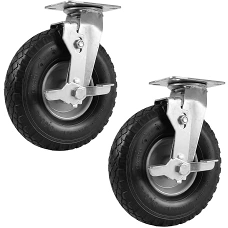 Relaxdays Lenkrolle mit Bremse, 2er Set, 3.00-4, 120 kg, schwarz/silber | luftbereift, Gummi, Stahl, Schwertlastrolle