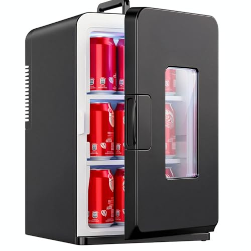 Mini Fridge 21L / 27 Cans, Mini Fridge for Bedrooms, Small Fridge with Drip Tray & 2 Removable Shelves, Upgrade AC+DC Power Cooler Warmer for Dorm, Office, Skincare