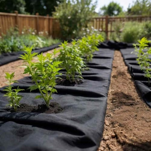 Hothingwell Membrane géotextile Noir 1 x 50 m Fibre de Polyester, Tissu Drainage paysagisme pour Jardin, Rouleau géotextile 50m pour Lutte Contre Mauvaises Herbes, sous-Couche Gazon