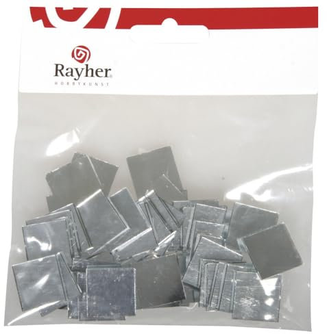 Rayher Spiegelmosaik, selbstklebend, 2 x 2 cm, Beutel 50 Stück, Mosaiksteine Spiegel, Mosaiksteine zum Basteln, aus Glas, auch zum Verfugen geeignet,14547606, Silberfarben