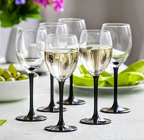 Copas de vino blanco 250 ml juego de 6 negro, transparente de tallo largo