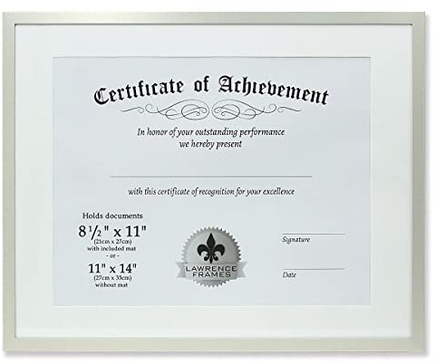 Lawrence Frames Dual Use Aluminum Document Frame, 11 by 14-Inch, Silver