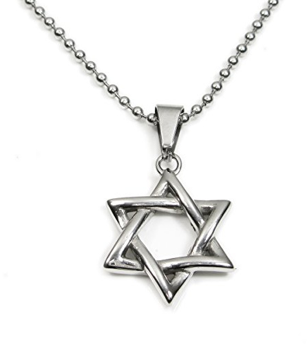 Stainless Steel Silver-tone Tone Star of David Pendant Necklace