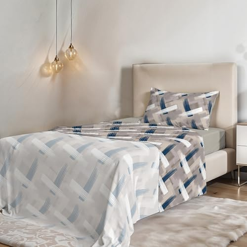 COMPLETO LETTO PIAZZA E MEZZA NO STIRO FANTASY - Prodotto in Italia - Microfibra - Sopra 180x270 cm, Sotto 120x200 cm con Angoli Elasticizzati 25 cm, Federa 50x80 cm - Pennellate