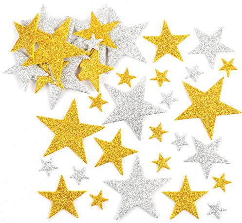 Baker Ross Pegatinas de Estrellas con Purpurina en Color Dorado y Plateado (Paquete de 150) Para decorar manualidades infantiles .