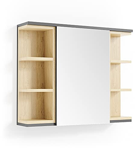 Vicco Badspiegelschrank Aquis, Anthrazit, 79.6 x 64 cm | zur Aufbewahrung im Badezimmer und kombinierbar mit Aquis