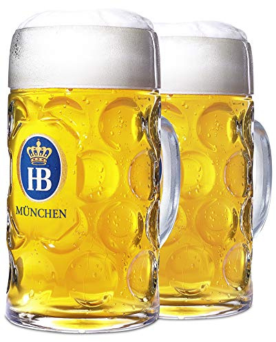 1 Liter HB Hofbrauhaus Munchen Dimpled Glass Beer Stein - 2pk