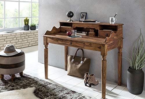 KADIMA Design Schreibtisch Massivholz Sheesham Sekretär 115 cm Landhausstil Naturholz
