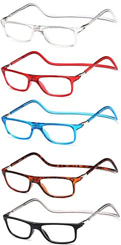 NEW VISION Lunettes 5 pack, Lunettes Loupe, Lunettes De Lecture Magnétique, Longueur RéGlable Lunette De Lecture Homme Femme, NV2904 (5colori, 2.5, x)