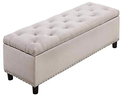 BAKAJI Cassapanca Pouf Contenitore Poggiapiedi per Camera da Letto Panca Sgabello con Struttura in Legno Rivestimento in Tessuto Seduta Apribile Imbottita Dimensioni: 121 x 42 x 43 cm (Beige)