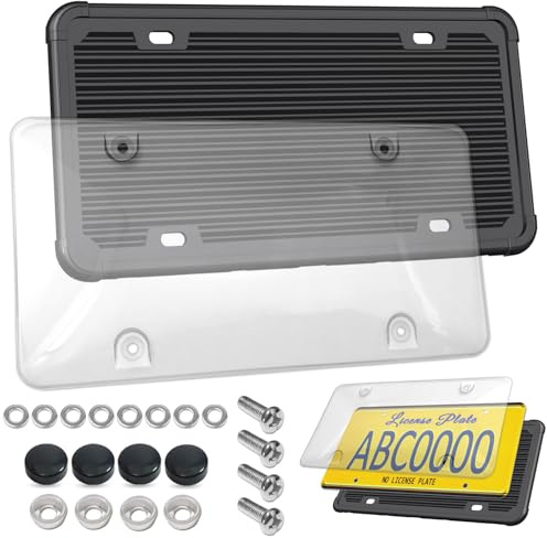 ZXFOOG Car License Plate Frame Cover- Clear Bubble Novelty Plate Cover with Silicone Car Tag Holder for US Plate, Unbreakable Protector for Front or Back Rear Plate Included Screws,Caps