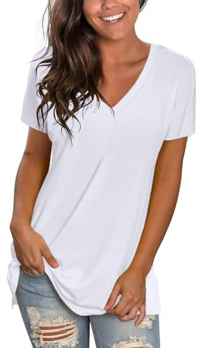 Sipaya T Shirts for Women Summer Casual Plain Tees Vneck Short Sleeve Tunic Tops for Leggings Luxury Women Fashion White L
