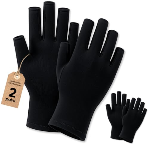SUPERFA 2 Pairs Fingerless Arthritis Compression Gloves for Women and Men