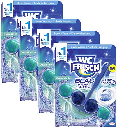 WC FRISCH Kraft Aktiv Blauspüler Ozeanfrische (4x50 g), WC Reiniger mit innovativer Geruchs-Stopp-Formel, Duftsteine für extra Frische und eine sichtbare Reinigung