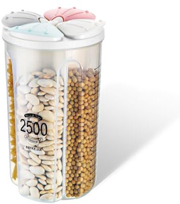 Yeswell 2.5L Luftdichte Vorratsbehälter, 4-Gitter Clear Vorratsdosen Frischhaltedosen Schüttdose, BPA Frei Versiegelte Aufbewahrungsbox, Luftdichte Lagerung Gläser für Lebensmittel (4-Gitter 2500ML)