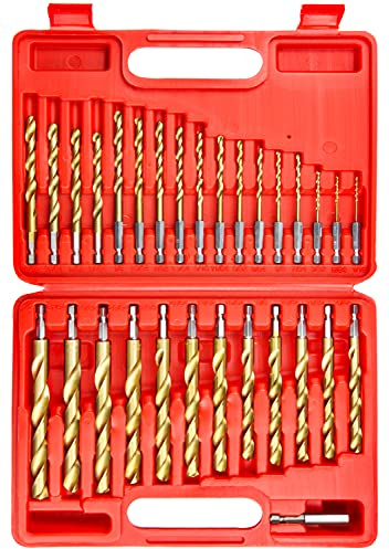wesleydrill 30 Pcs Impact Twist Drill Bit Set，1/16-1/2 Hex Shank Hss Titanium Drill Bits，Fit for Metal/Wood/Plastic Sink
