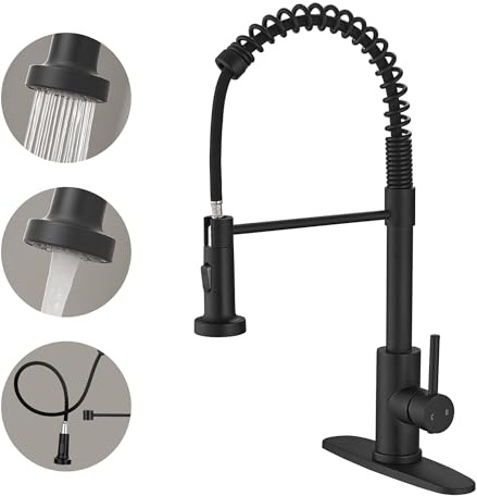 VOTON Black Kitchen Faucet with Pull Down Sprayer Pull Out Kitchen Sink Faucet Stainless Steel Commercial Spring Farmhouse faucets for Kichen Sink Camper Laundry Utility Rv Bar Sink Faucet