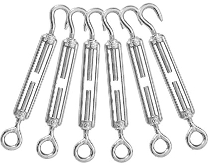 Jamiikury 6PCS M5 Hook & Eye Turnbuckle 304 Stainless Steel Turnbuckle Wire Rope Tension Heavy Duty Turnbuckles for Cable Railing Wire Rope Hardware Kit (M5, Hook & Eye)