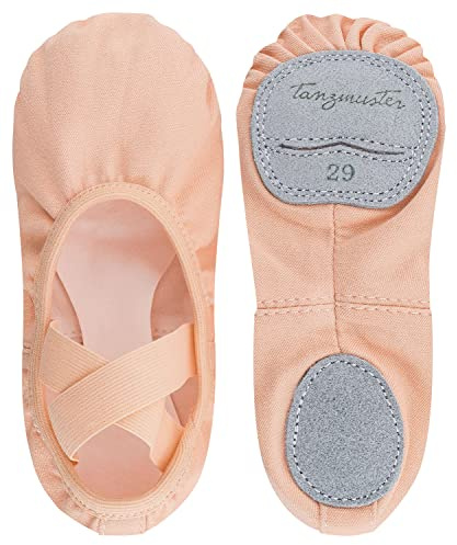 tanzmuster Ballettschuhe Mädchen und Damen - Bonnie - aus Baumwoll-Stretch - Größe 22-45 - Geteilte Ledersohle - Ballettschläppchen für Kinder und Erwachsene - Tanzschuhe fürs Ballett