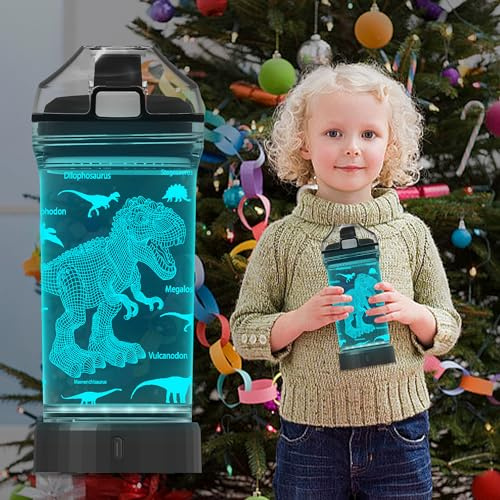 Anywin dinosauriemugg för barn, lysande 3D-vattenflaska med 7 färglampor, BPA-fri resemugg för skola flickor pojkar camping picknick 14 oz