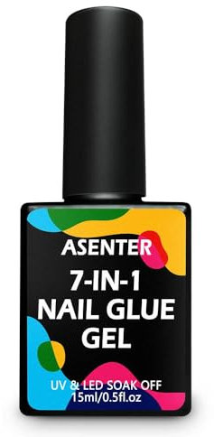 ASENTER 7 in 1 Nagelkleber Gel 15 ml für Tips Gel, Kunstnägel Nagelkunst Naturnägel, Clear Nail Tips Bürste auf Nagelgel Gelkleber für falsche Nagelspitzen, UV/LED-Lampe erforderlich