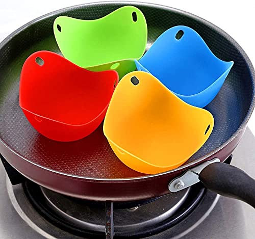 Norhogo 4 Stück Silikon-Eier-Pochierer, Eier Dampfgarer, Eier-Pochier Becher Silikon Eierkocher Tassen Bunt Eier Kochen Pochierte Eier Maker Set für Eierpfanne, Kochgeschirr, Dampfkessel, Mikrowelle