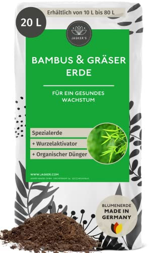 Bambuserde & Gräsererde 20 L - Bambus Erde mit 100 Tage NPK Dünger für kräftige Pflanzen - Luftig lockere Erde für Bambus & Gräser Arten