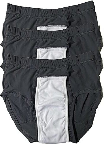 3-Pack Men’s Incontinence Underwear Briefs Regular Absorbency Reusable Washable Urinary Incontinence Pants (Black, Large)