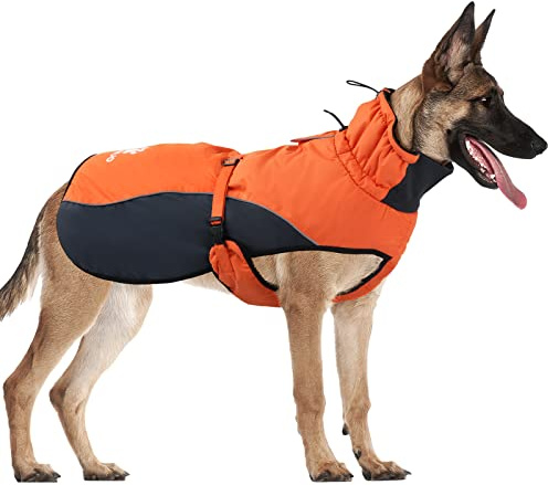 IREENUO Hundemantel Winter, Wasserdicht Warme Hundejacke Hunderegenmantel für Kleine Grosse Hunde, Wintermantel Hund mit Gurtzeug-Loch & Reflektierender Entwurf (M)
