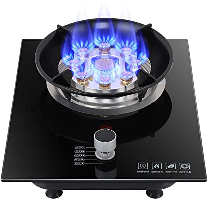 IBOWZ Tables de Cuisson à Gaz Table de Cuisson à gaz Cuisinière à gaz intégrée 1 brûleur Wok 7,2 KW Cuisinière en Verre Noir à feu féroce à Neuf cavités pour réchauffer,Cuire,bouillir,Frire,mijote