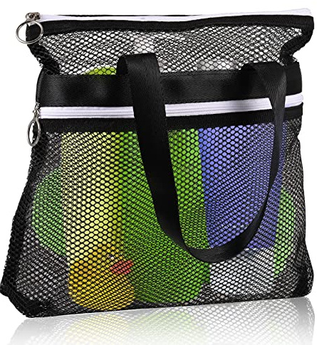 Black Mesh Shower Bag - Portable Quick Dry Caddy With Zipper and 2 Pockets, Lightweight Organizer for Travel, Gym, Beach, Swimming - Toiletry Tote