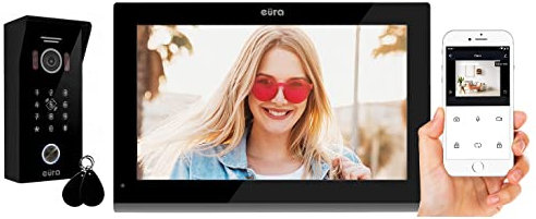 EURA VDP-99C5 - Videocitofono a 4 fili, monitor a colori da 10, 2 ingressi, WiFi, crittografia, RFID, 1080p, nero