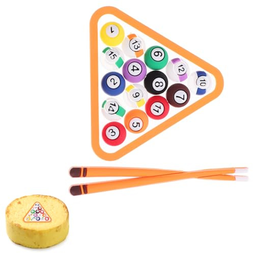 Billiards Cake Decoration, 2Pcs Billiards Cake Topper Decorations Sport Party Decorative Kit Pool Table Ornament Pool Decor for Themed Bday Party Club Anniversary Celebration Supplies 3.14X3.14X0.20in