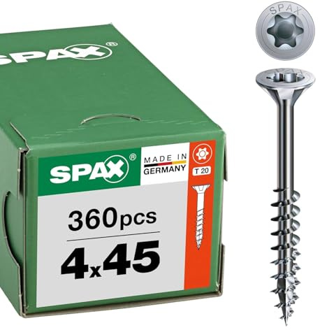 SPAX Vis universelle 4,5 x 45 mm, 360 pièces - Vis à bois, filetage partiel, tête fraisée, T-STAR plus T20, pointe 4CUT, revêtement WIROX - 8000000287817