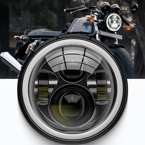 DREAMIZER Faro LED per Moto da 7 pollici con DRL Bianco Angel Eye Indicatore Ambra Compatibile con Harley Electra Glide, Softail 1984-2018, Street Glide 2006-2014, Wrangler JK TJ.