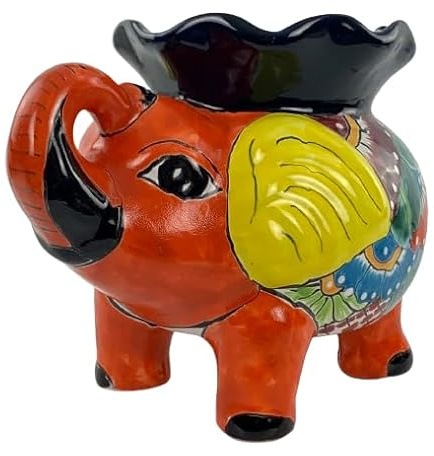 Talavera Pot de fleurs en forme d'éléphant Orange Taille M