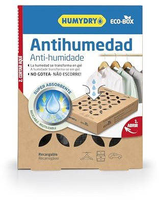 HUMYDRY - Eco-Box Deshumidificador Antihumedad 200g – Absorbe Humedad y Reduce Olores – Ideal para Armarios, Cajones, Canapés y Espacios Pequeños – Sistema con Recambios – Sin Electricidad