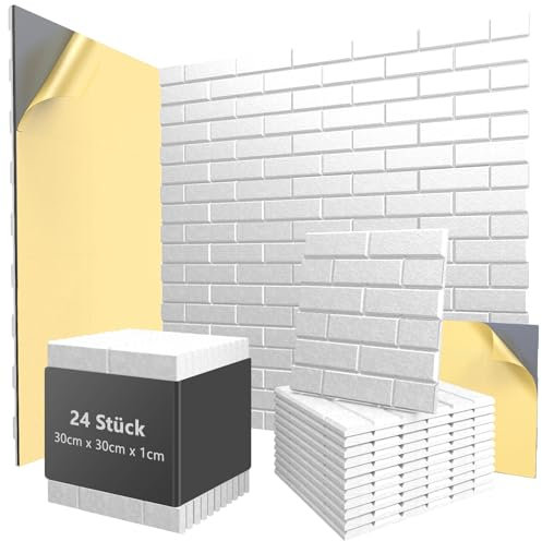 24 Stück Akustikpaneele selbstklebend, 30x30x1cm Hochdichte Akustikschaumstoff Wand für Akustische Behandlung & Wanddekoration, Schalldämmung für Studio, Büro, Heim (Weiß)