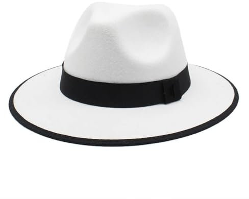 Filz-Jazz-Fedora-Hüte für Herren und Damen, breite Krempe, Gentleman, formelle Panama-Kappe, Party, Trilby-Kleid-Hut, weiß, 6 7/8/7 1/8
